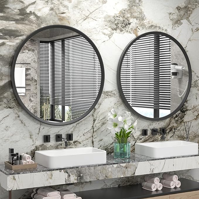 20 Inch Matte Black Round Mirror, Round Bathroom Vanity Mirror wilth Metal Frame - Image 5