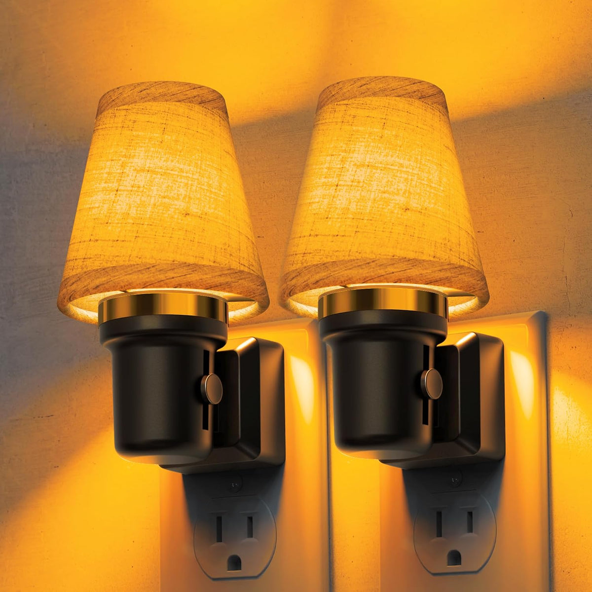 L LOHAS LED Night Lights Plug into Wall, 2 Pack Linen Fabric Round Platform