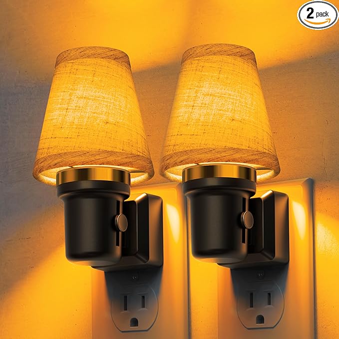 L LOHAS LED Night Lights Plug into Wall, 2 Pack Linen Fabric Round Platform by LLOHASLED