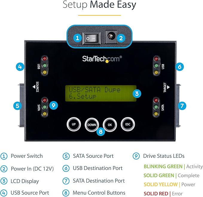 StarTech.com 1:1 Standalone Hard Drive and USB Thumb Drive Duplicator/Eraser - Image 4