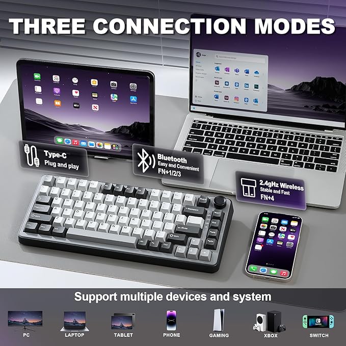 YUNZII B75 PRO Wireless Mechanical Keyboard, 75% Layout - Image 3