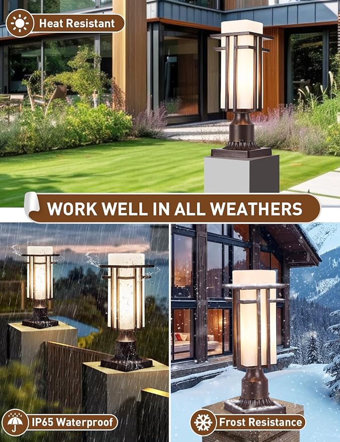EERU Oil Rubbed Bronze Outdoor Post Lights, Waterproof Pole Mount Light Fixture - Image 6