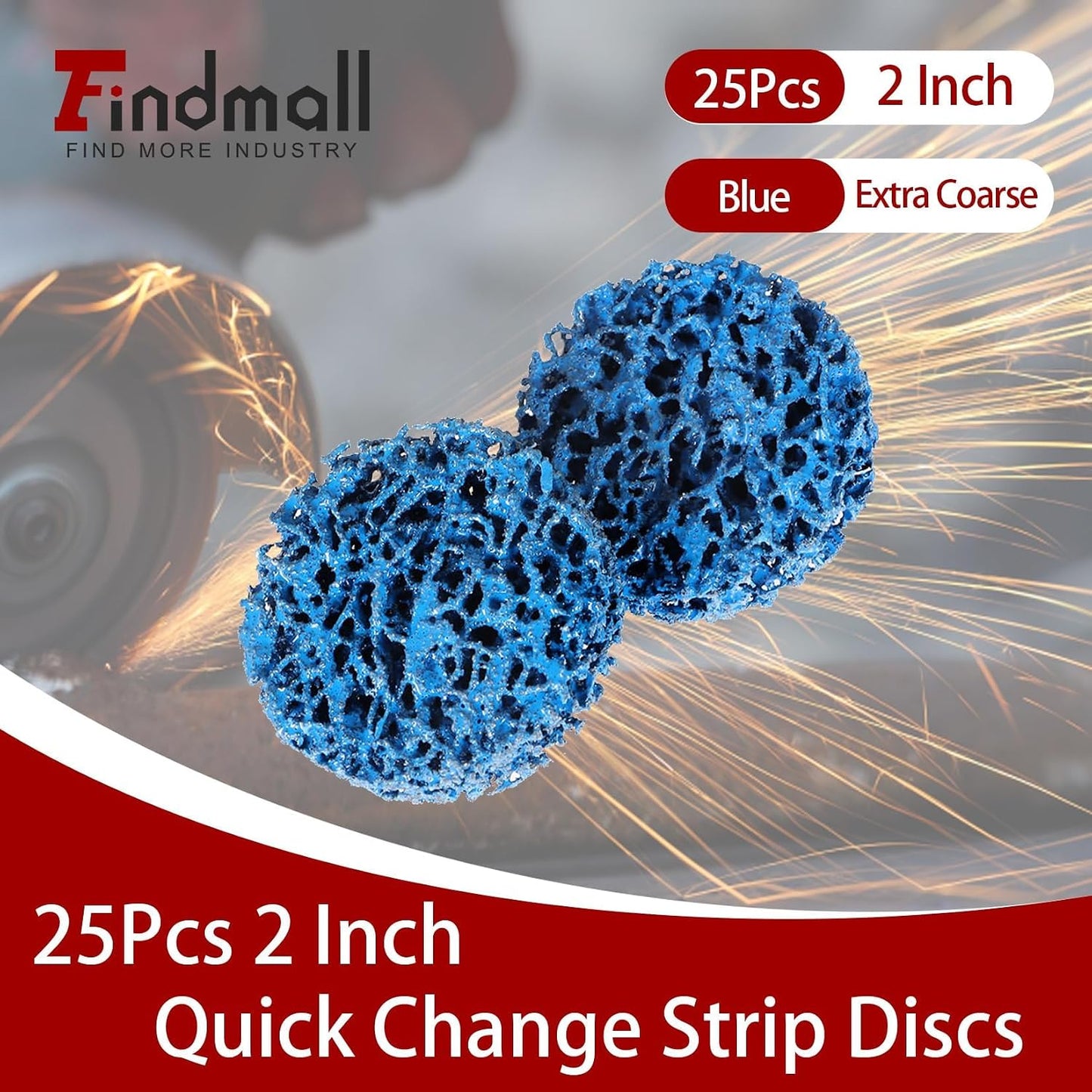 25-Pack 2" Quick Change Clean and Strip Discs – Extra Coarse Blue Non-Woven Abrasive Pads – Fits Angle Grinders for Paint, Rust, Weld Cleaning