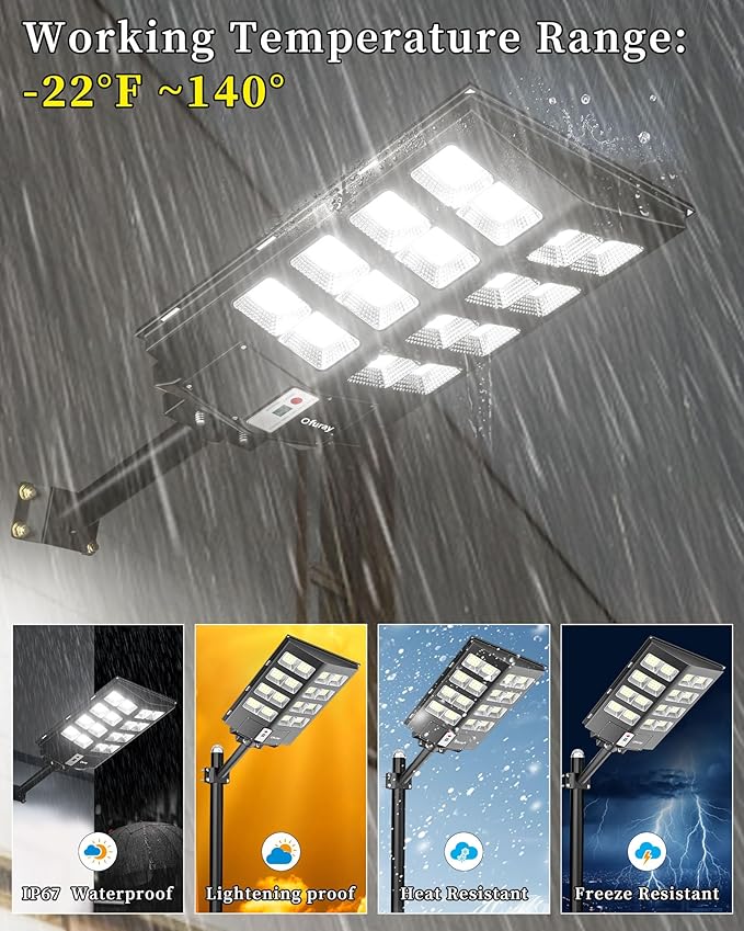 Ofuray Of-2600W Solar Street Lights Outdoor, 268000LM Solar Security Flood - Image 2