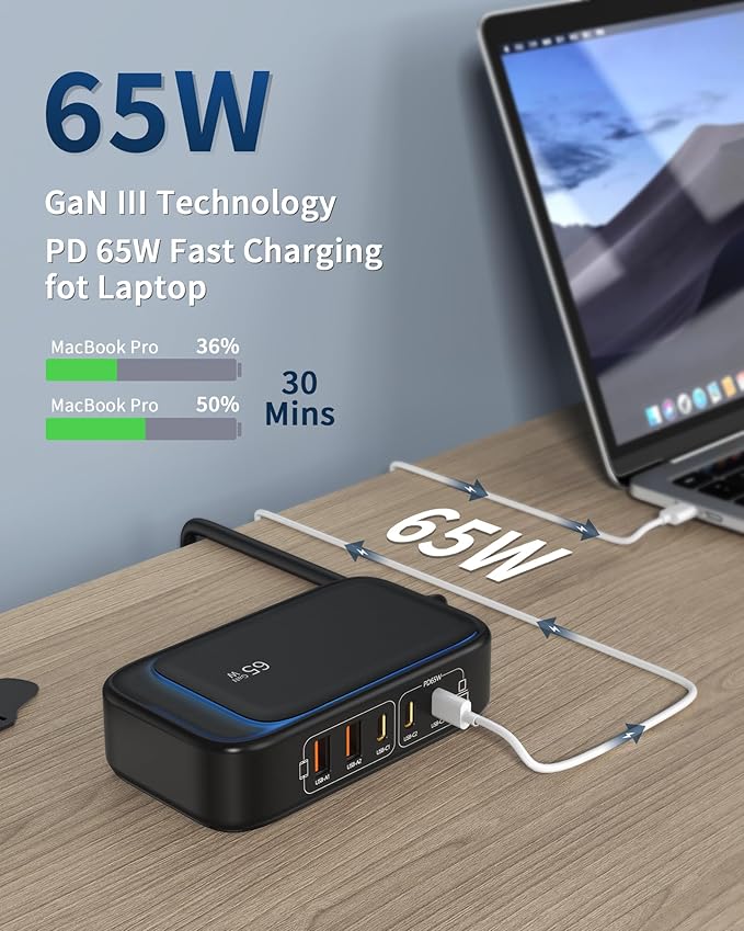 KWRNVO 7-in-1 Power Strip, 85W PD USB C Power Strip - Image 3