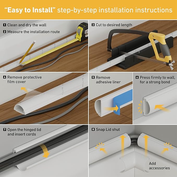 D-Line Half Round Cord Hider, Patented Cable Cover, Hide TV Wall Mount Wires - Image 6