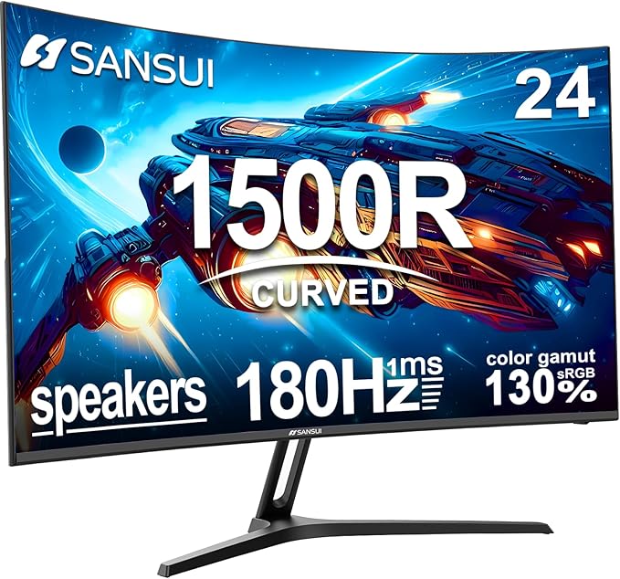 SANSUI 24 Inch Curved Gaming Monitor up to 180Hz MPRT 1ms by SANSUI