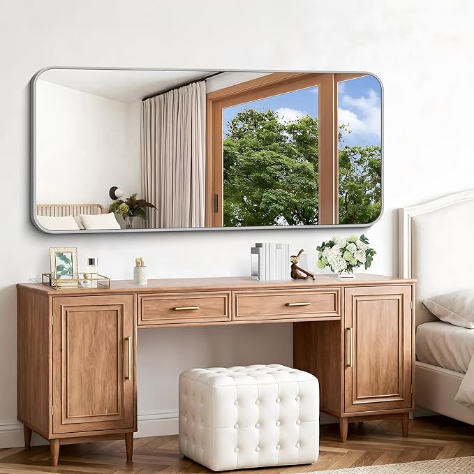 Silver Bathroom Mirror, 72 x 30 Inch Large Rectangle Mirror, Rectangular Vanity - Image 5