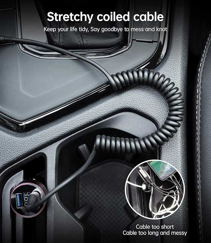 USB Type C Coiled Cable Fast Charging, Short USB A to USB C Charge Cable - Image 5