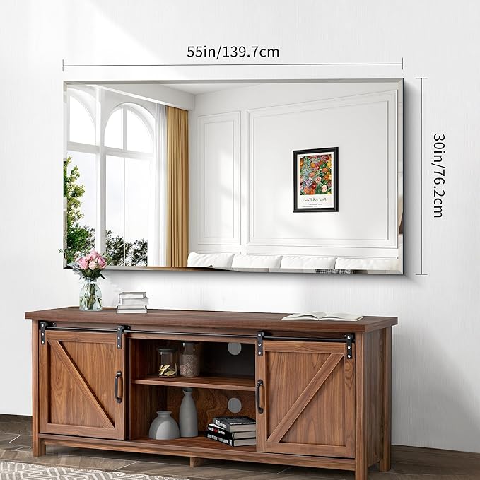 CILIBER Large Beveled Mirror, 30x55 Frameless Beveled Bathroom Mirrors - Image 3