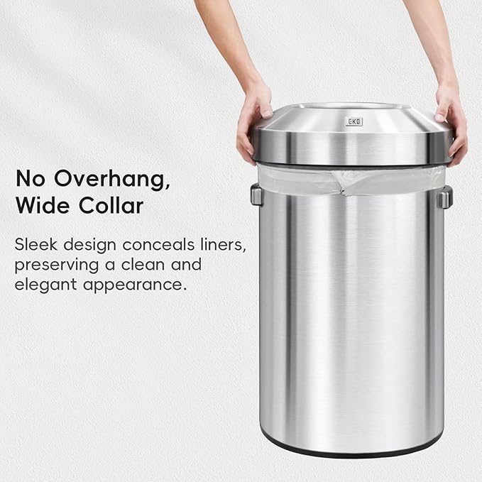 EKO 16-Gallon Round Stainless Steel Open Top Trash Can, Large Commercial Waste - Image 8
