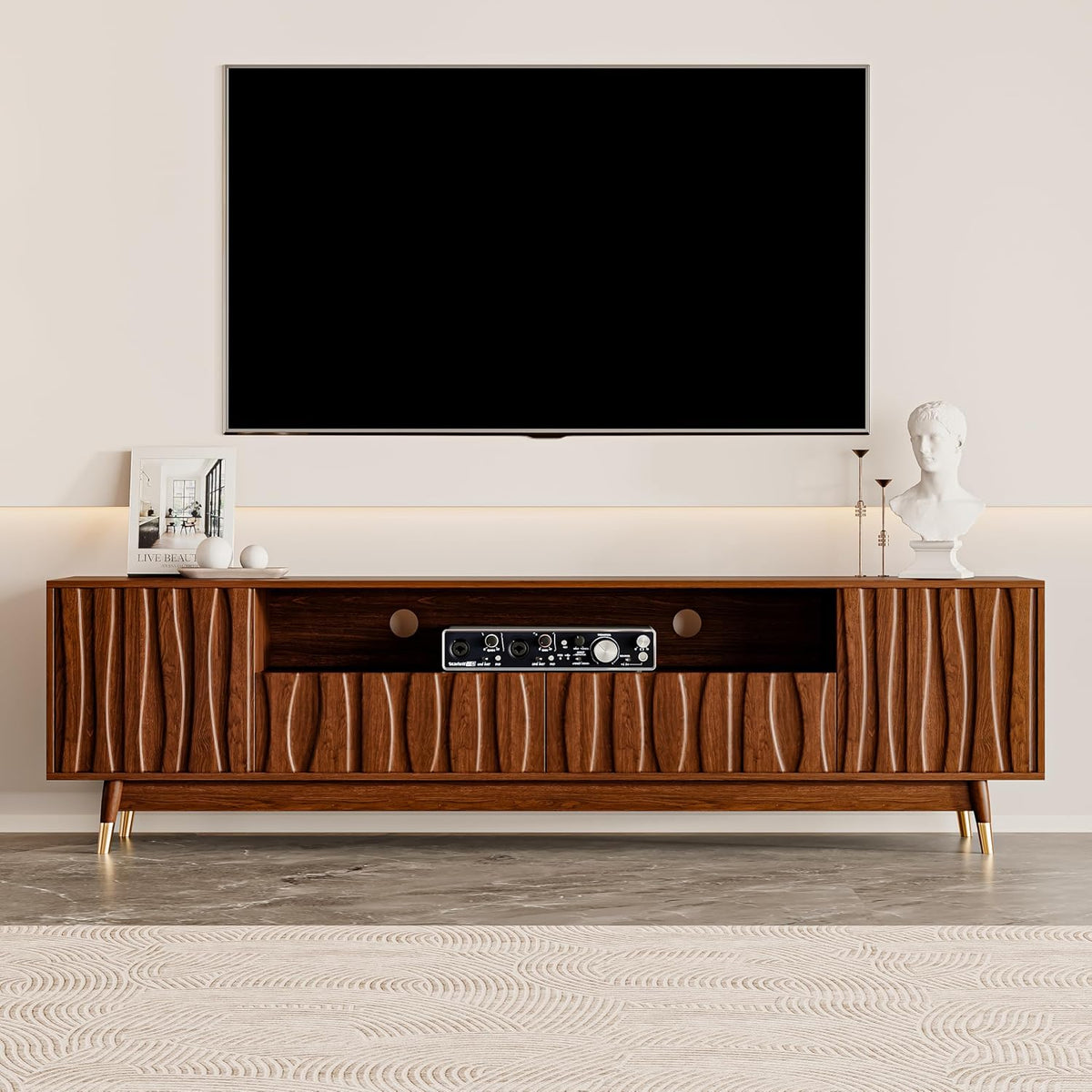 ATJafurn 78‘’ Brown Walnut Finish TV Stand