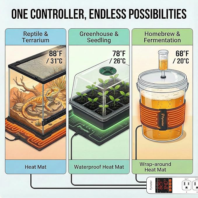 Pymeter 2 in 1 Digital Temperature Controller Dual Outlet Heat Mat Thermostat - Image 5