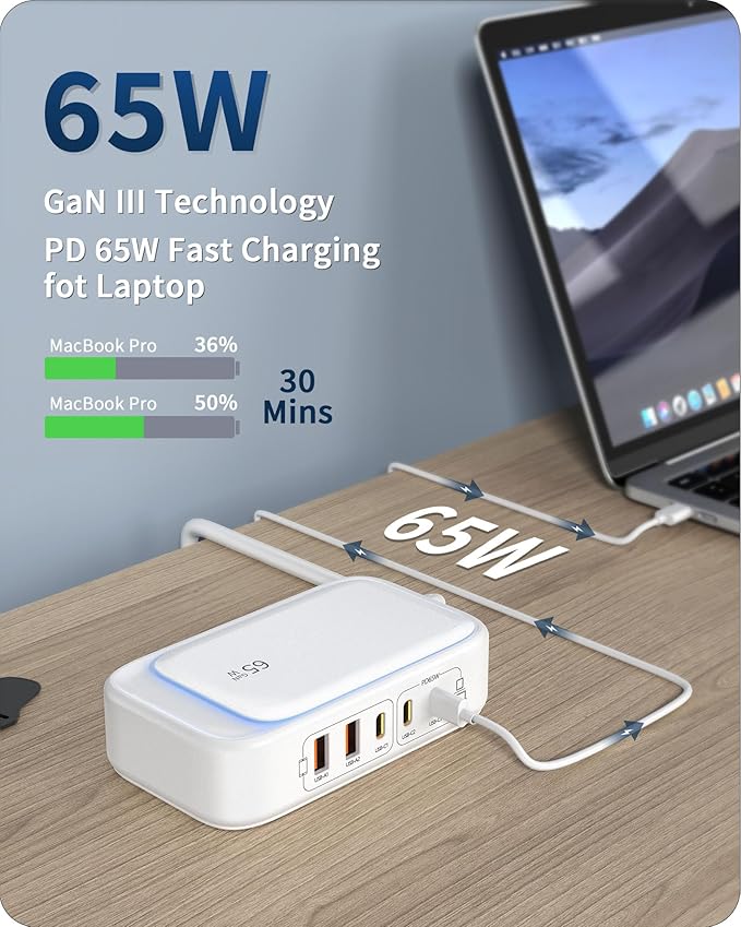 KWRNVO 7-in-1 Power Strip, 85W PD USB C Power Strip - Image 3