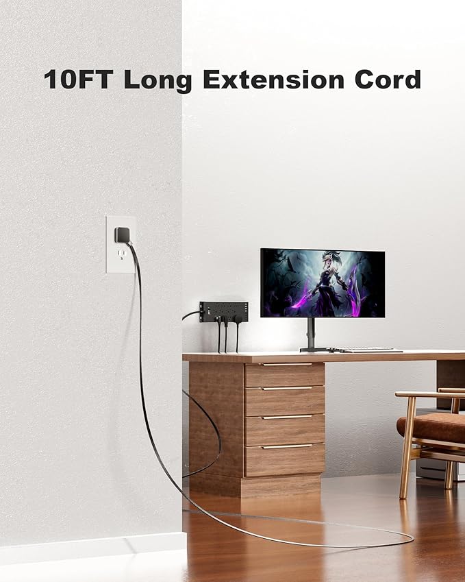 Surge Protector Power Strip 4800J, LeZone 10Ft Long Extension Cord Flat Plug - Image 5