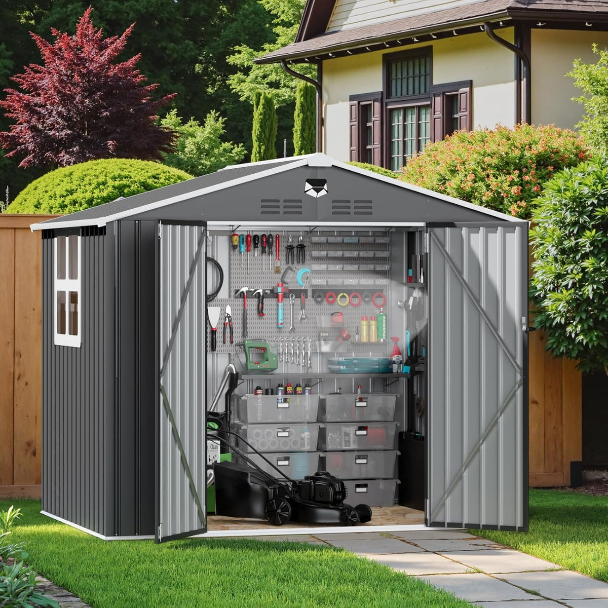metal storage shed with windown,outdoor storage building 8x6, main product view