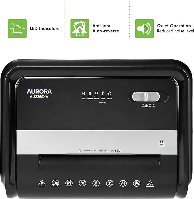 Aurora AU2260XA Heavy Duty Anti-Jam 22-Sheet Crosscut Shredder/60 Min Run Time/ - Image 5