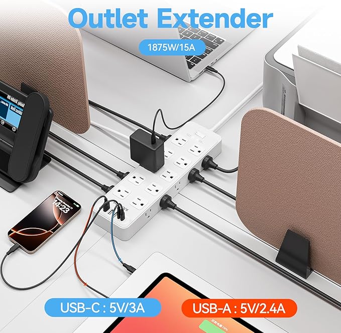 Solidock Power Strip Surge Protector Flat Plug - Image 4
