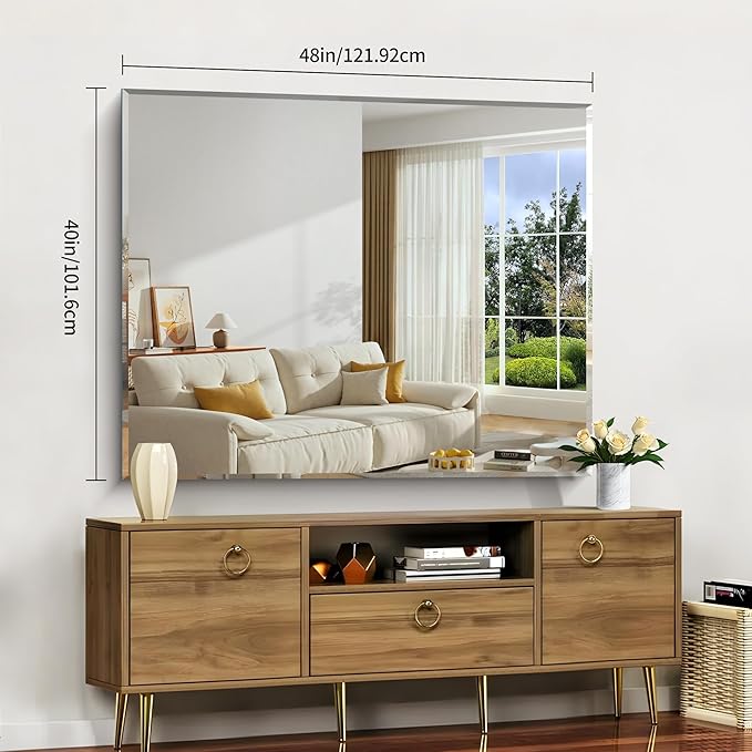 CILIBER Beveled Bathroom Mirror, 40x48 Inch Large Frameless Mirrors - Image 5