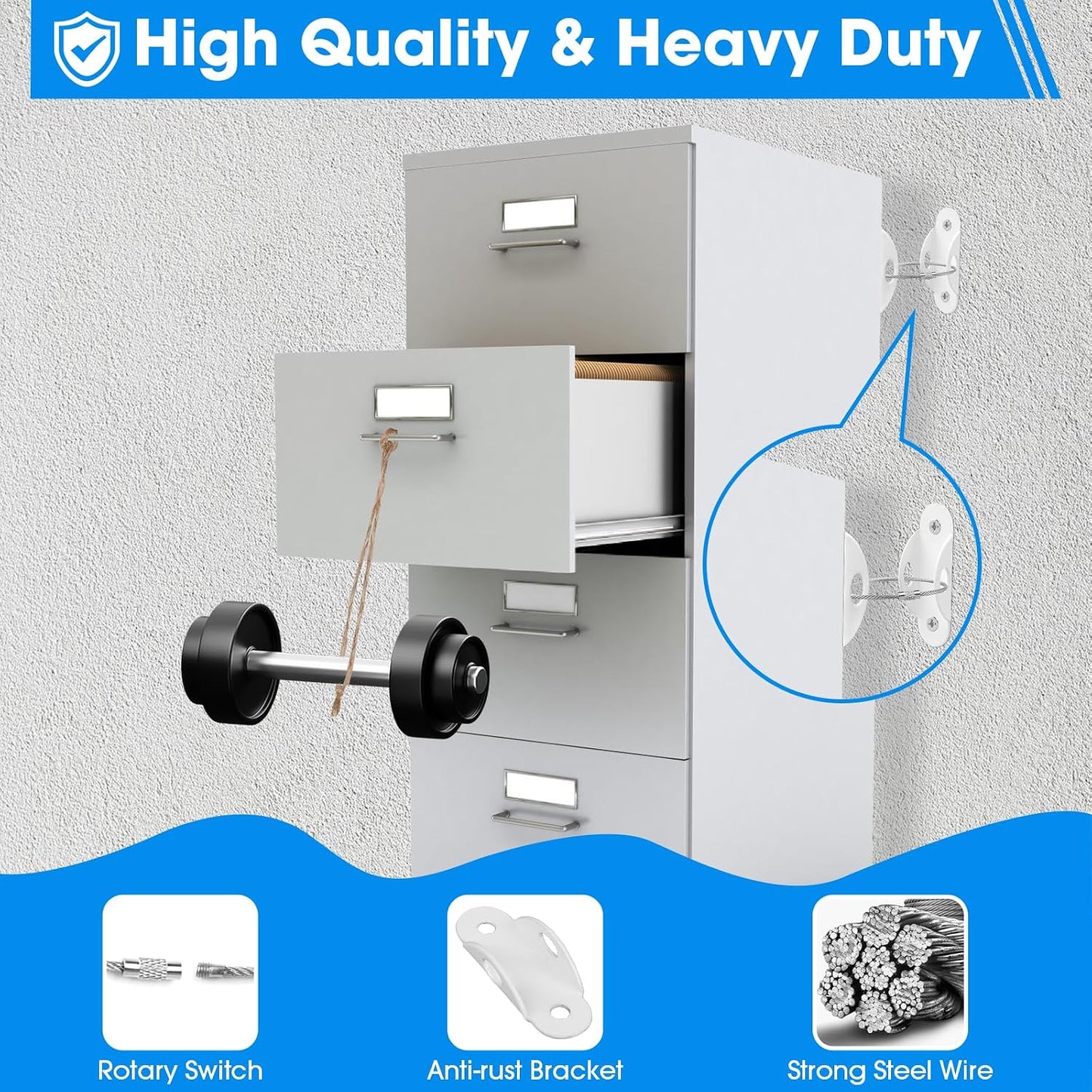 Guirnd 6 Pack Furniture Anchors, Anti Tip Furniture Anchors for Baby Proofing, Metal Earthquake Straps Furniture Straps Wall Anchor for Dresser and Bookcase (White)