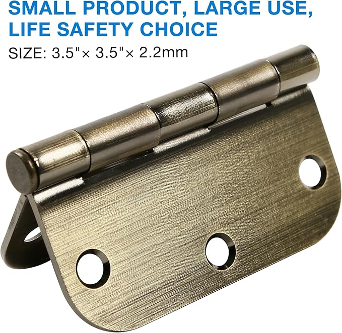 18 Pack Door Hinges Antique Brass 3.5 Inch Interior 3 1/2" Round 5/8" Radius - Image 3