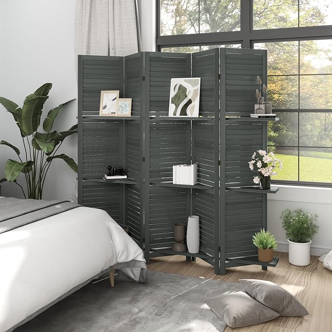 HOMCOM Room Divider, 5 Panel 67" Tall Wood Privacy Screen - Image 8