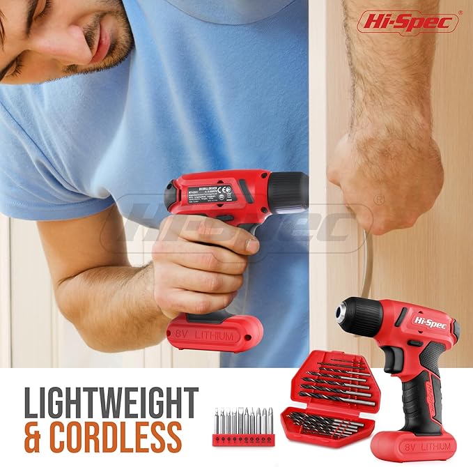 Hi-Spec 58pc Red 8V USB Electric Power Cordless Drill Driver and Home DIY Tool - Image 4