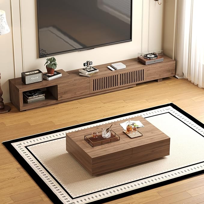 NessCarsti Mid-Century Modern TV Stand & Expandable Coffee Table Set, Walnut - Image 6