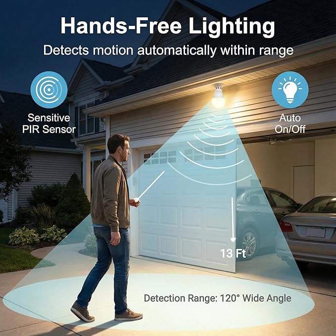 TSEXES 12W Motion Sensor Light Bulbs, 5000K Daylight, Motion Activated Light - Image 3