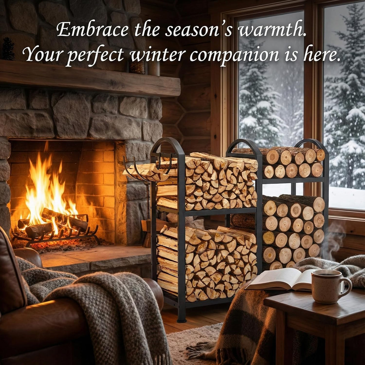 2 tier firewood rack, 31inch, front angle view