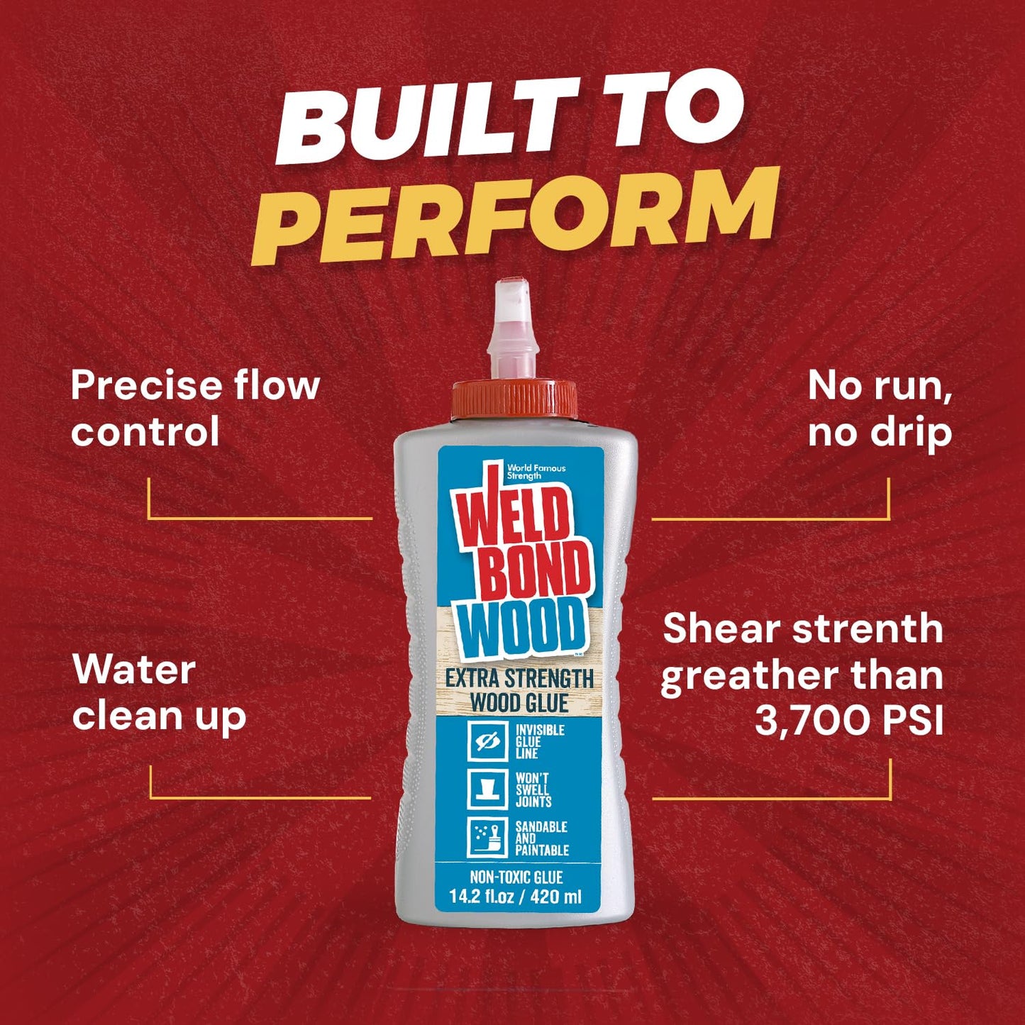 Weldbond Extra Strength Wood Glue for Woodworking, Furniture Repair & DIY Projects - Non-Toxic, Invisible Line, Sandable & Paintable, Heavy Duty Wood Glue for Furniture & Carpentry - 14.2 oz