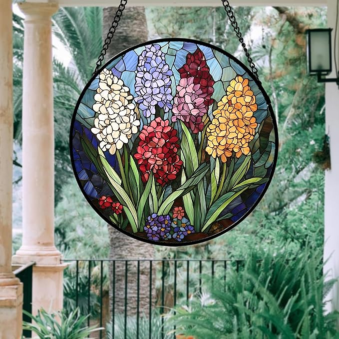 DASTOLL Stained Glass Window Hanging, Colorful Hyacinth Flowers Suncatcher - Image 4