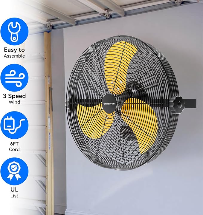 Fanqiebros 4580 CFM 18 inch High Velocity Wall Mounted Fan, 3-Speed Metal Fan - Image 3