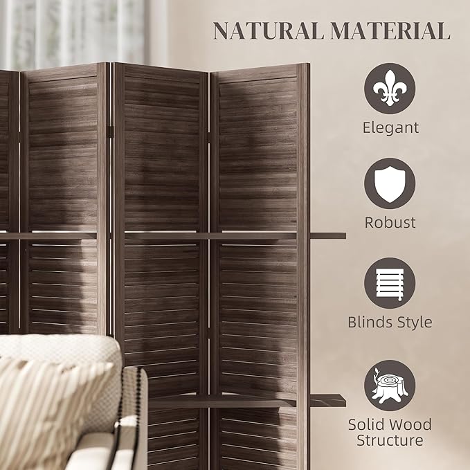 HOMCOM Room Divider, 4 Panel 67" Tall Wood Privacy Screen - Image 5
