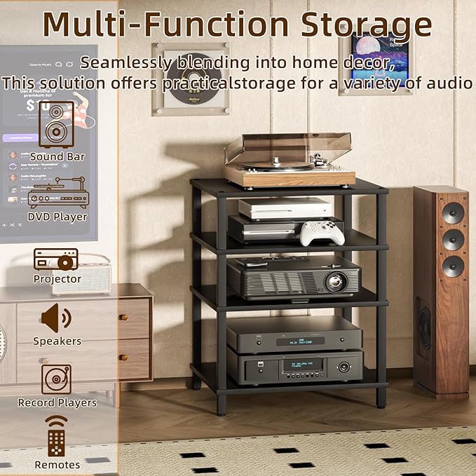 LELELINKY 4-Tier AV Media Player Stand Set of 2, Wooden TV Stand, Game Console - Image 7