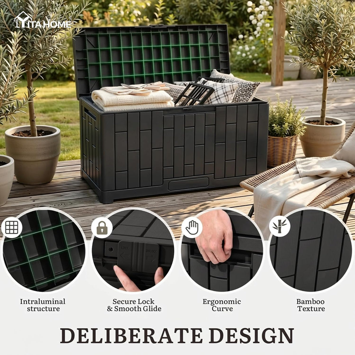 yitahome 60 gallon resin deck box, close-up detail