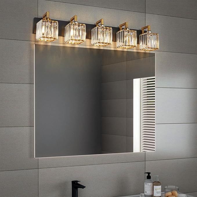 FDPBY Modern Bathroom Vanity Light 5-Lights Black Gold Crystal Wall Lamp - Image 2