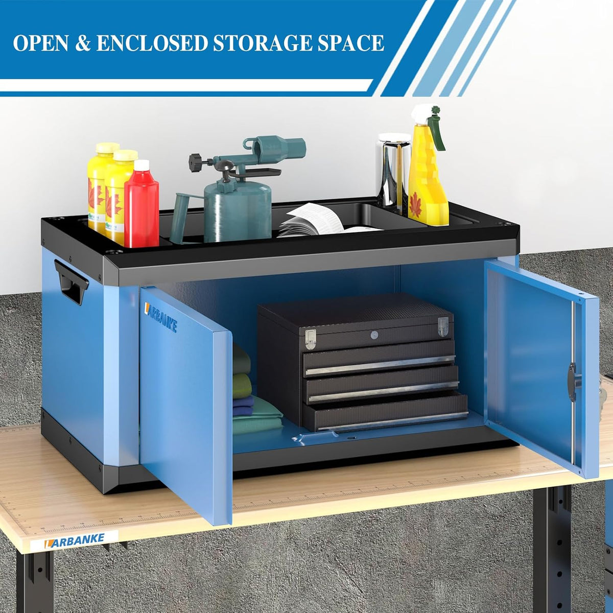 larbanke heavy-duty lockable double-door tool box with multifunctional, side view