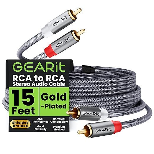 GEARit RCA Cable 2RCA Male to 2RCA Male Stereo Audio Cables Shielded Braided by GEARit