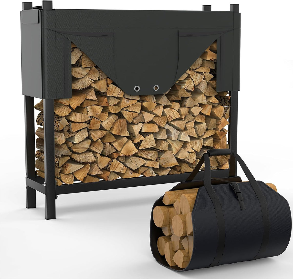 walmann heavy-duty firewood rack with cover & firewood, main product view