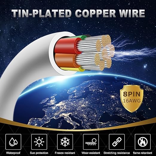 16 Gauge 8 Conductor Electrical Wire, 32.8FT White Stranded Low Voltage 16/8 - Image 2