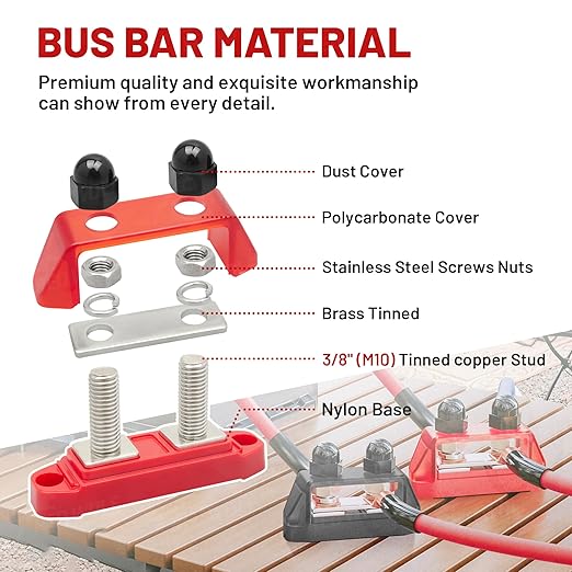 RED WOLF 2PCs 3/8" M10 Small Dual Stud Bus Bar 12-48 V Power Distribution Block - Image 5