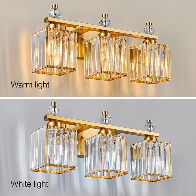 FDPBY Bathroom Vanity Lights 3-Light Modern Crystal Vanity Light Gold Bathroom - Image 2