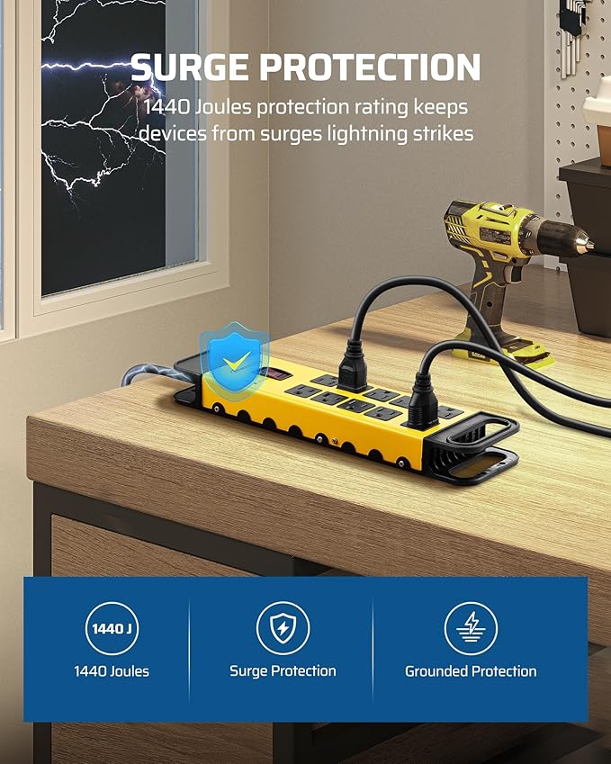 DEWENWILS 10-Outlet Metal Surge Protector Power Strip - Image 3