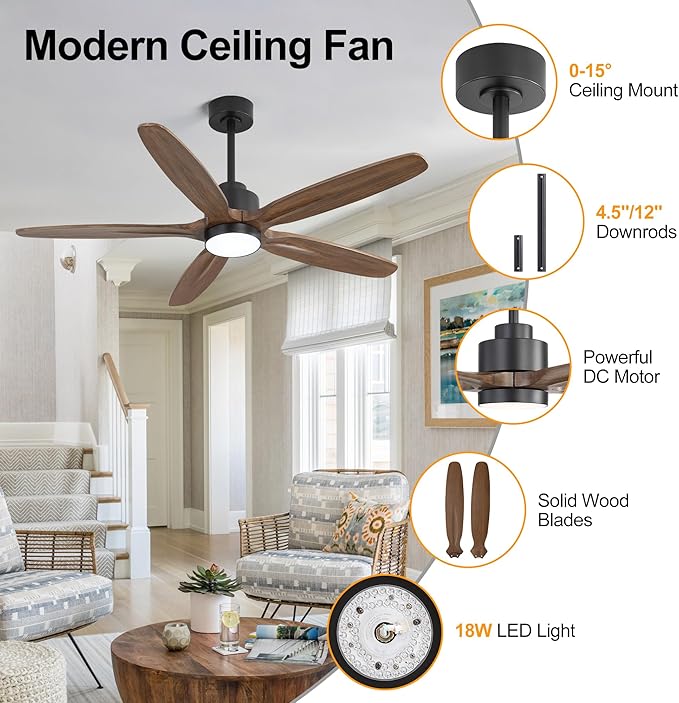 WINGBO 54" Ceiling Fan with Light - Image 8