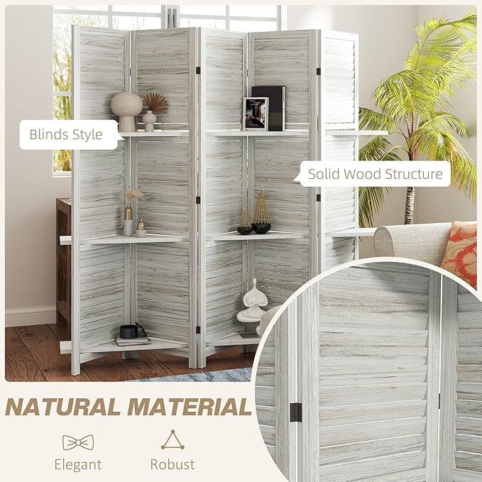 HOMCOM Room Divider, 5 Panel 67" Tall Wood Privacy Screen - Image 5