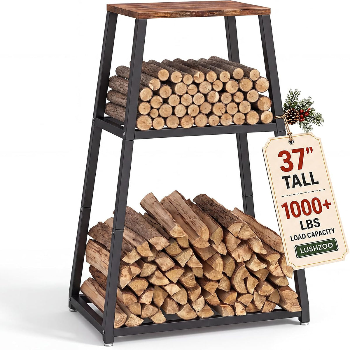 37" firewood rack, 3-zone log holder for indoor, main product view