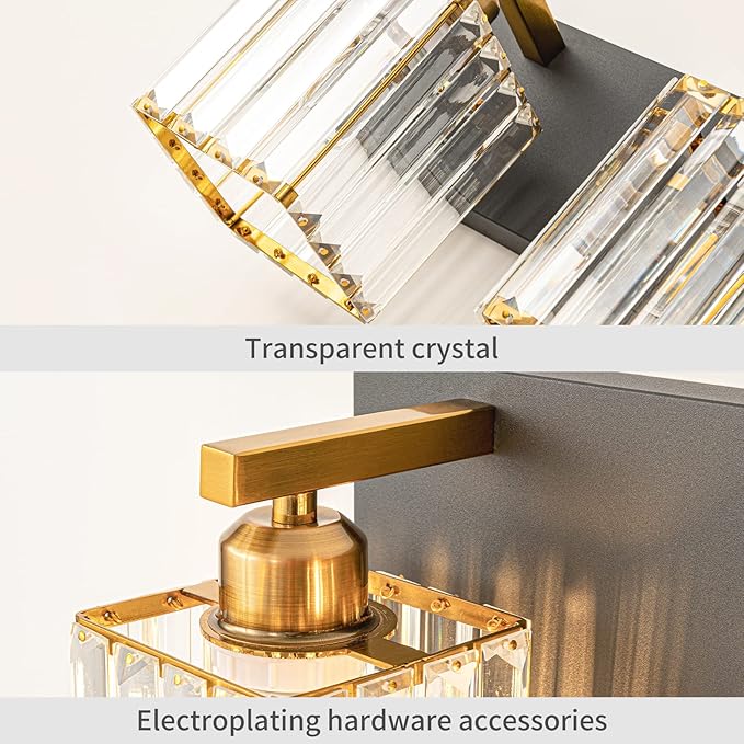 FDPBY Modern Bathroom Vanity Light 2-Lights Black Gold Crystal Bathroom Wall - Image 5