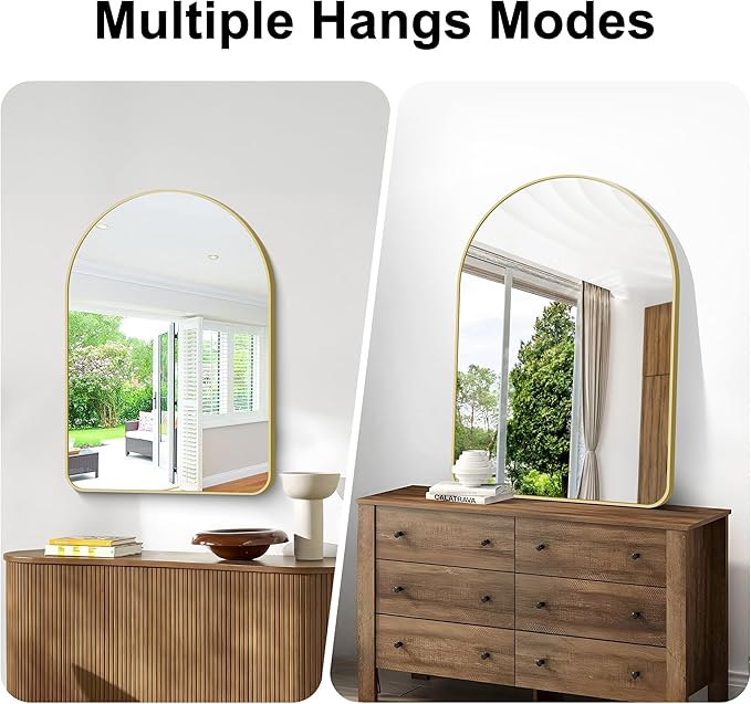 Arched Bathroom Mirror, Wall Mounted Mirror, Vanity Wall Mirror Metal Frame - Image 6