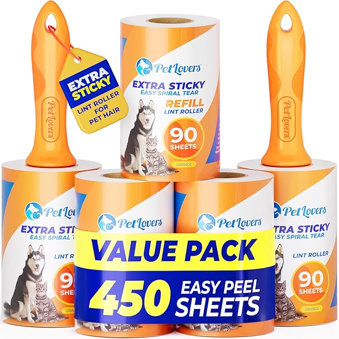 PetLovers Extra Sticky Lint Roller Mega Value Set 450 Sheets by PetLovers
